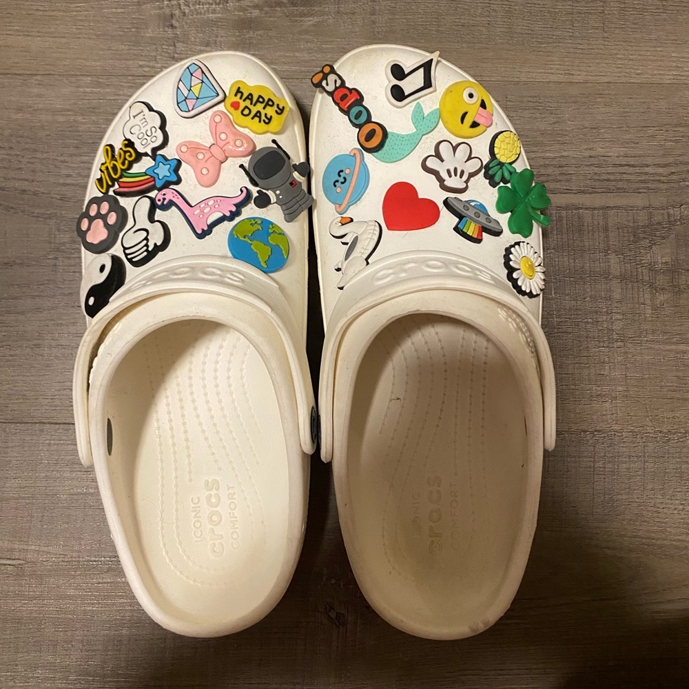 White Crocs with Jibbitz